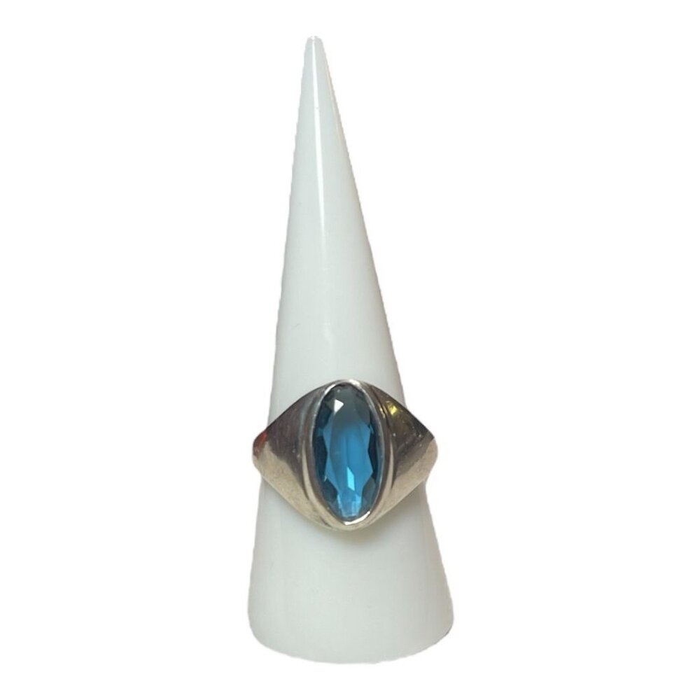 Men’s Sterling Silver Marquise Blue Topaz Ring – Signed M+M